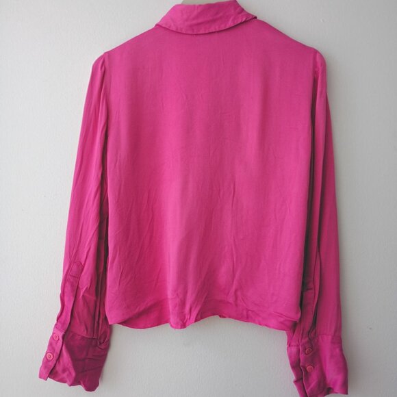 ZARA Hot Pink Button-Down Blouse Long Sleeve Satin Look - Size S - Picture 3 of 5